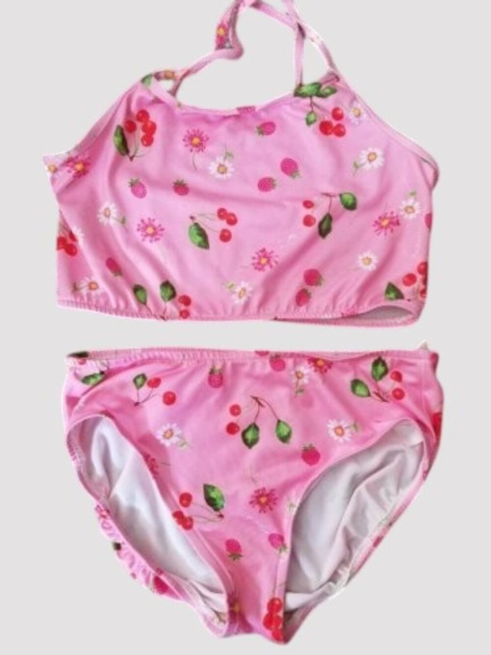 BACKFLIPS Pink Fruit and Flower Print 2 Piece Bathing Suit Girls Size 14